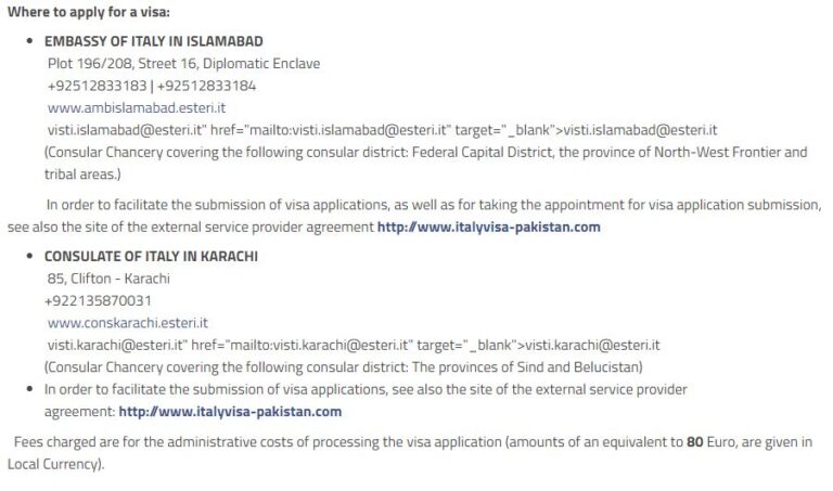 italy visit visa requirements for pakistani citizens