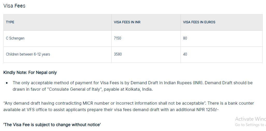 schengen-visa-fees-for-italy-from-nepal